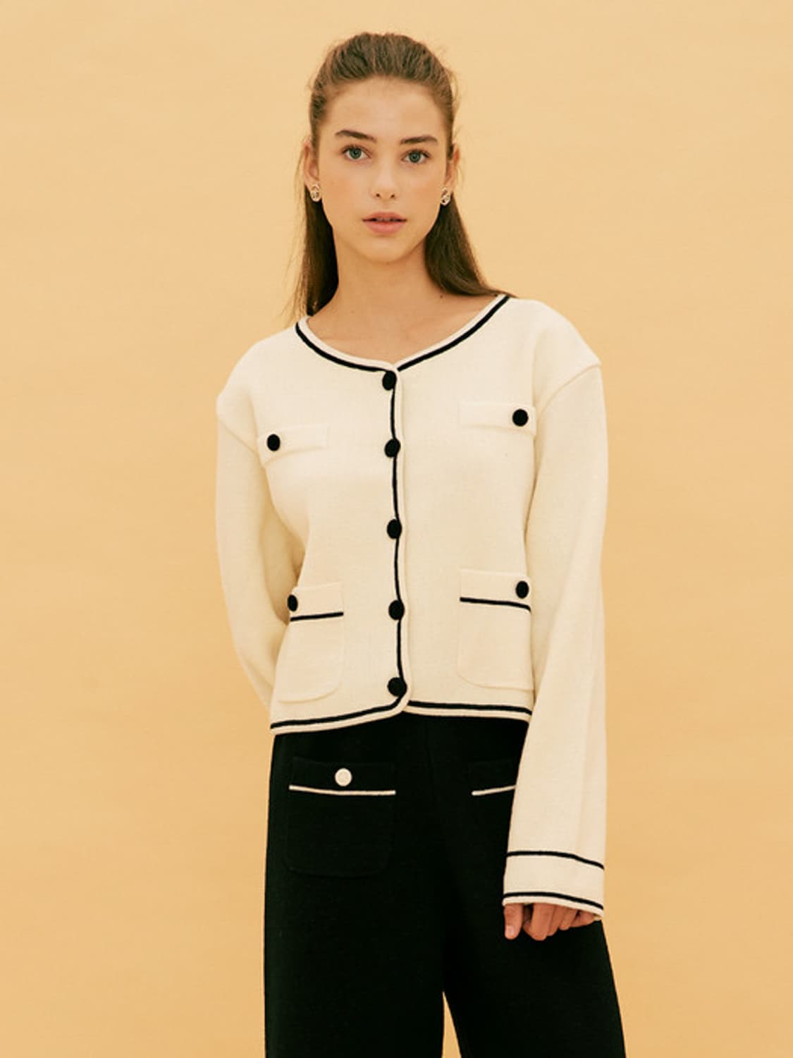 [s] 유어네임히얼 따스해진 깔끔이 가디건 크림, 블랙 상품이미지5