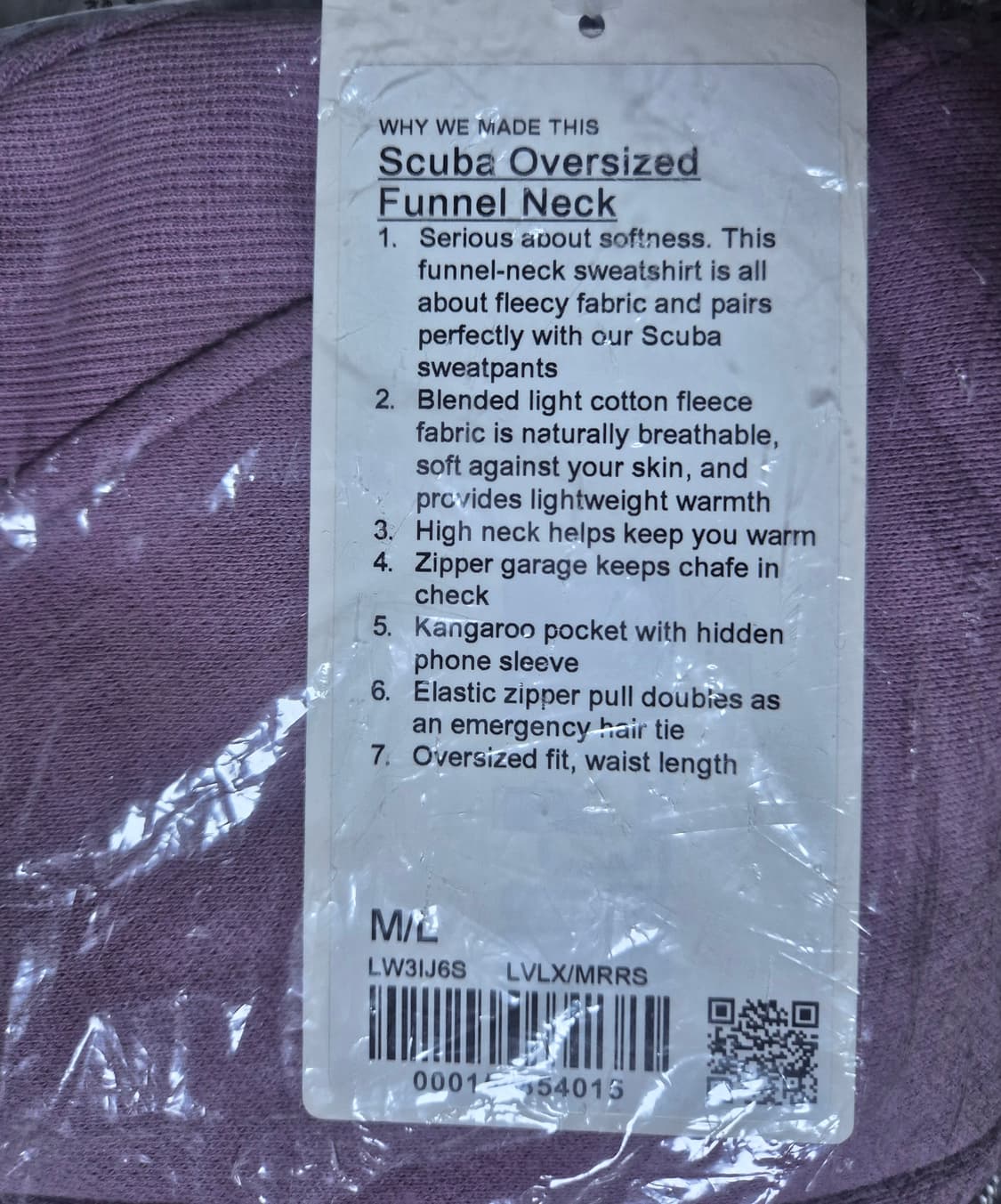 (새상품) 룰루레몬 스쿠바 오버사이즈 퍼널넥 라벤더 상품이미지4