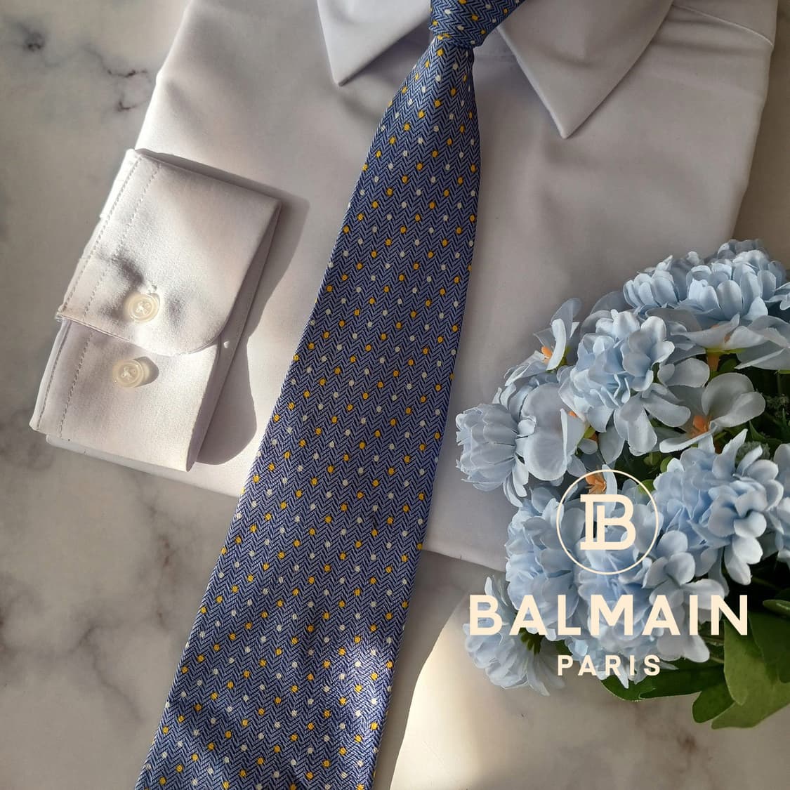 발망 실크 블루 헤링본 도트 넥타이 9.6cm A등급 A19173
 상품이미지1