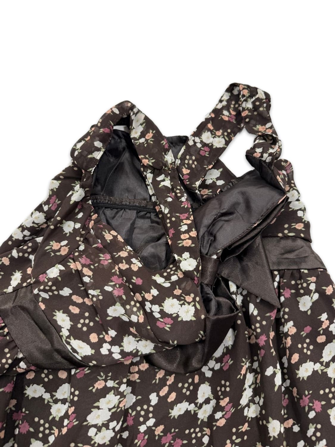 빈티지 브라운 리본 플라워 레이어드 슬리브리스 상품이미지4