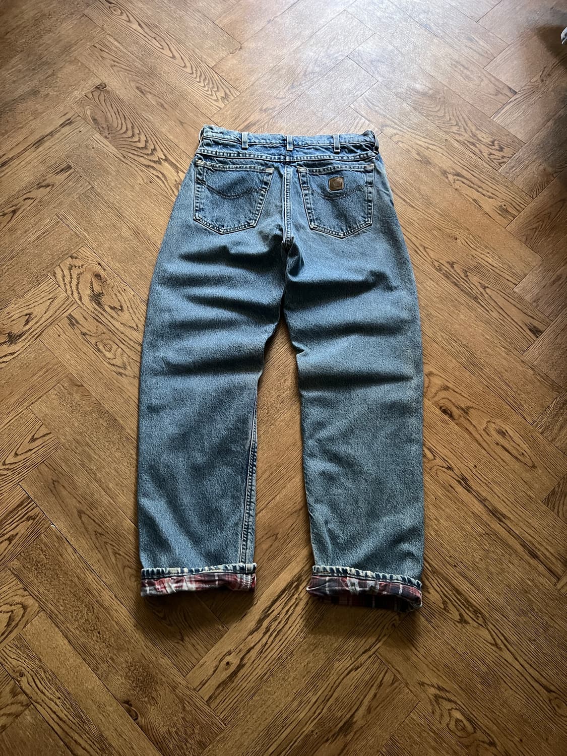 [32]90's 칼하트 유니온메이드 USA 체크 라이닝 워크 데님 팬츠 상품이미지2