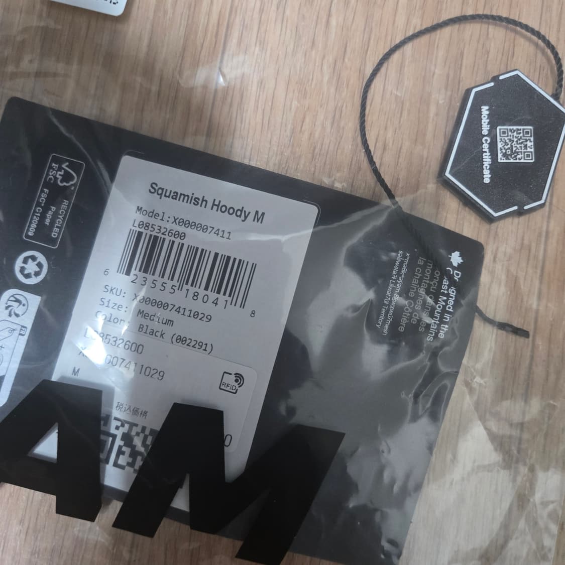 [KREAM정품/M] 아크테릭스 스쿼미시 후디 블랙 (풀구성) 상품이미지6