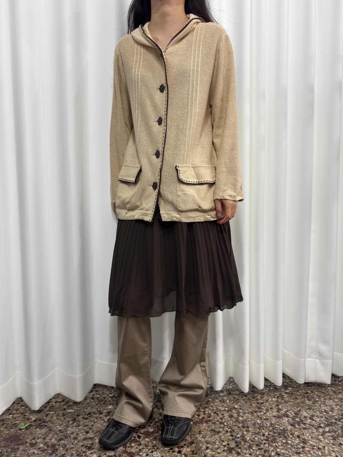 flower button hood cardigan 상품이미지3