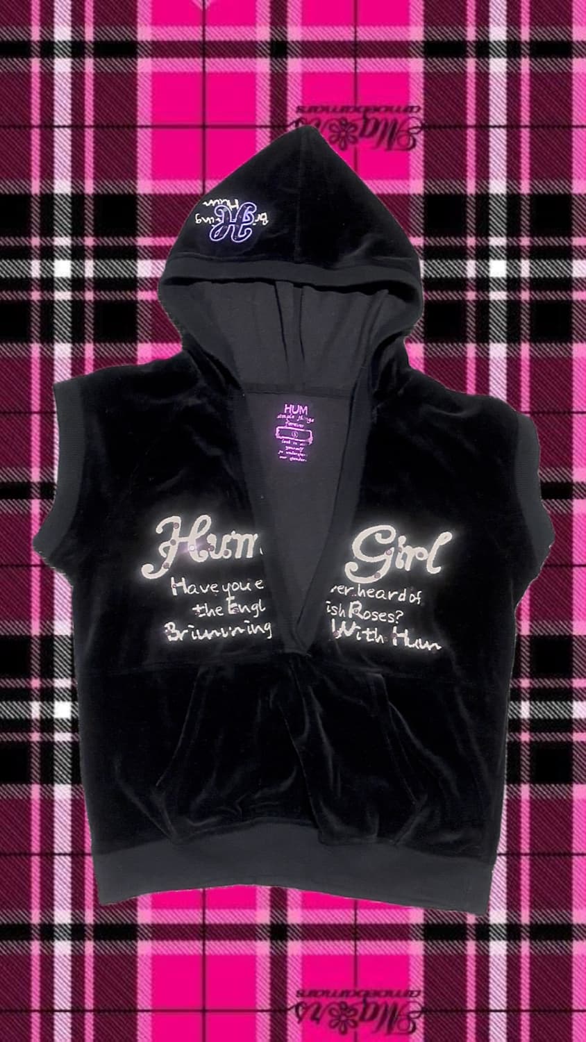 갸루 st👑 y2k 벨벳 큐빅 후드조끼 💜🖤 상품이미지1