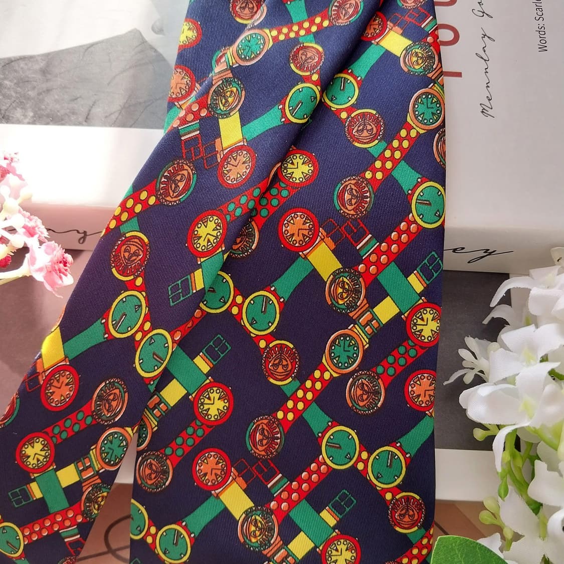 베네통 실크 네이비 워치 모티브 넥타이 9.3cm A+등급 K5149 상품이미지4