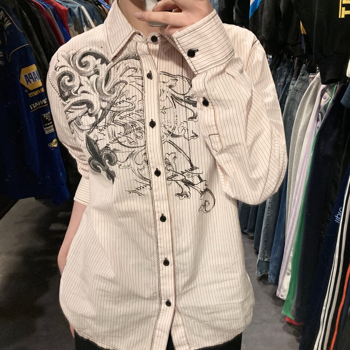 [IM] vtg 웨스턴 프린팅 스트라이프 셔츠 핑크 상품이미지4