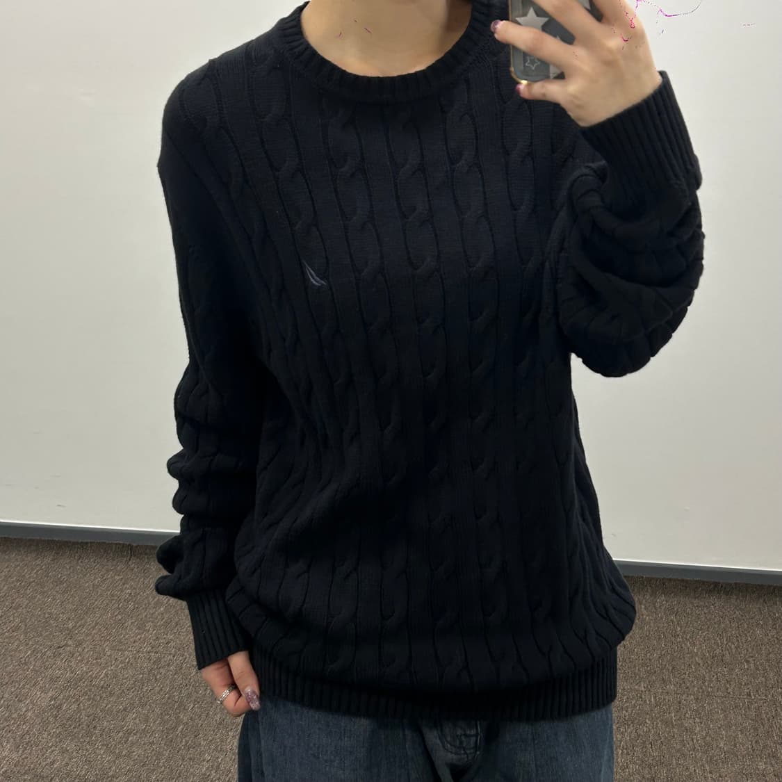 Nautica 퍼플그레이 로고 블랙 케이블 니트 상품이미지2