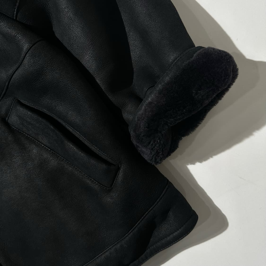 갤럭시 램스킨 시어링 싱글 무스탕 자켓 블랙 상품이미지4