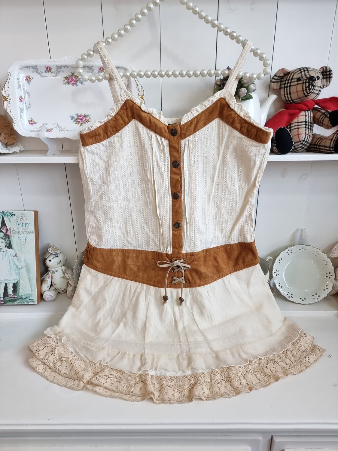 모리걸 크림카멜 레이스 캉캉 원피스 상품이미지1