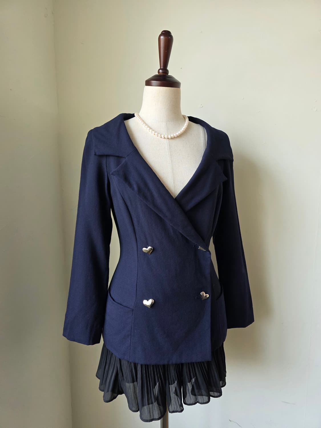 네이비 하트 단추 더블 브레스트 자켓 상품이미지1