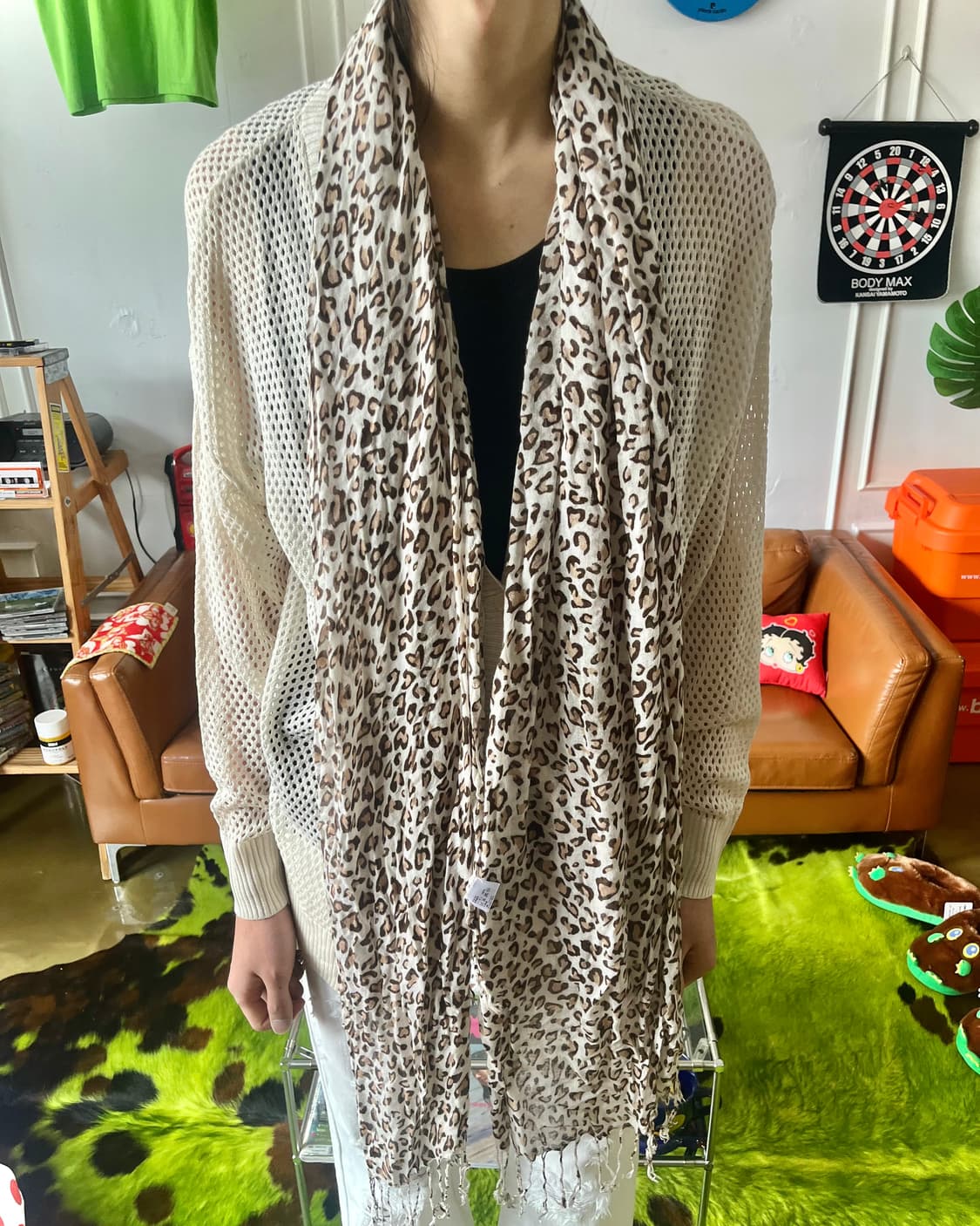 JPN Vintage Leopard Long Knit Scarf 상품이미지3