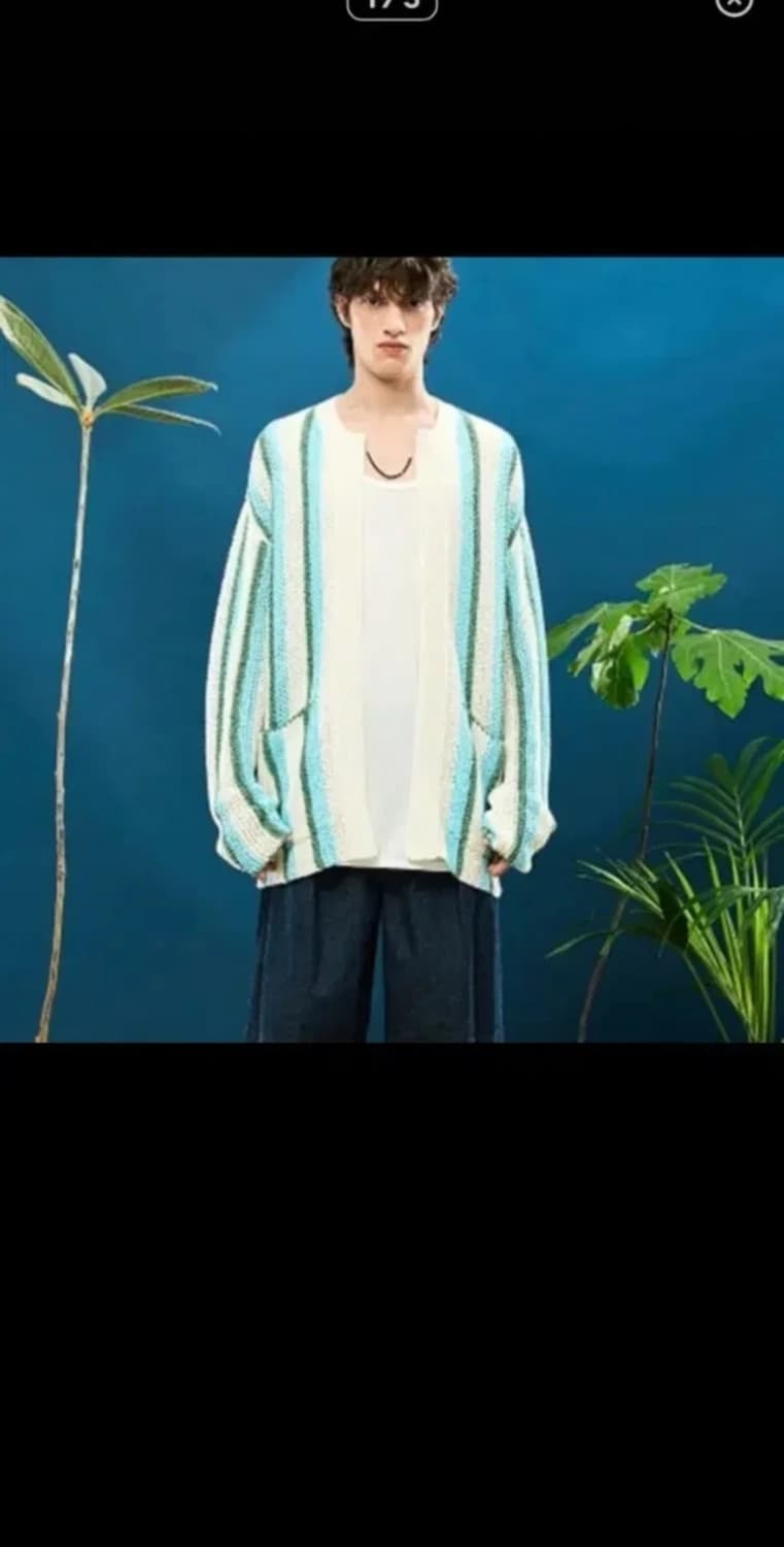 타임옴므 스트라이프 크로쉐 가디건 상품이미지1