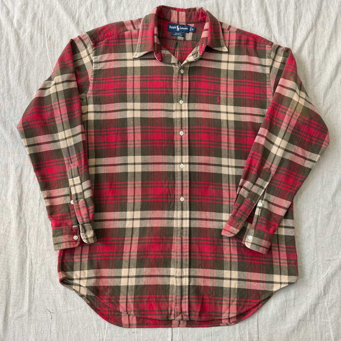 폴로랄프로렌 빈티지 레드베이지 두툼 체크셔츠 M(105) 상품이미지1