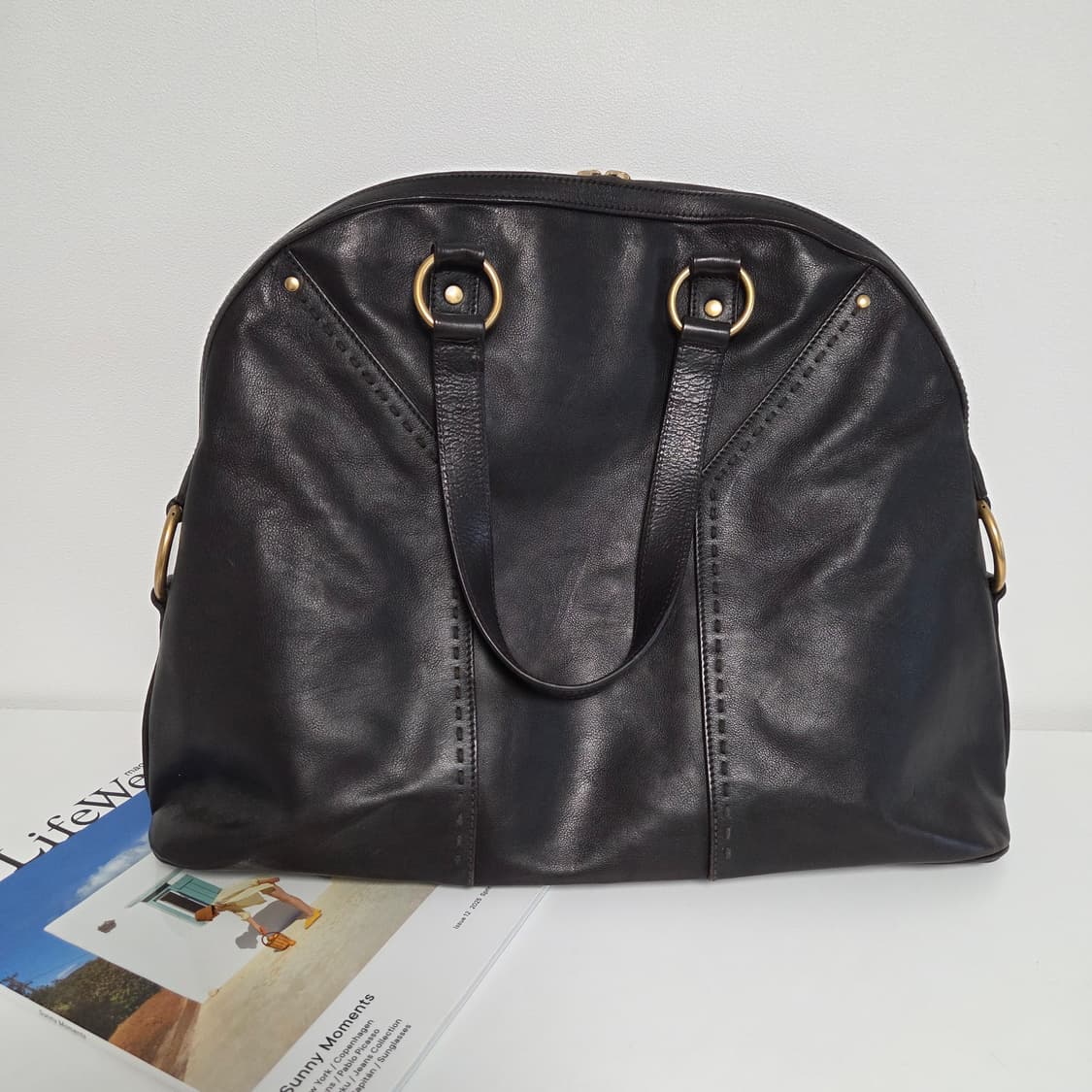 YSL 입생로랑 정품 금장 뮤즈백 오버라지 브라운 숄더백 리얼레더 토트백 상품이미지4