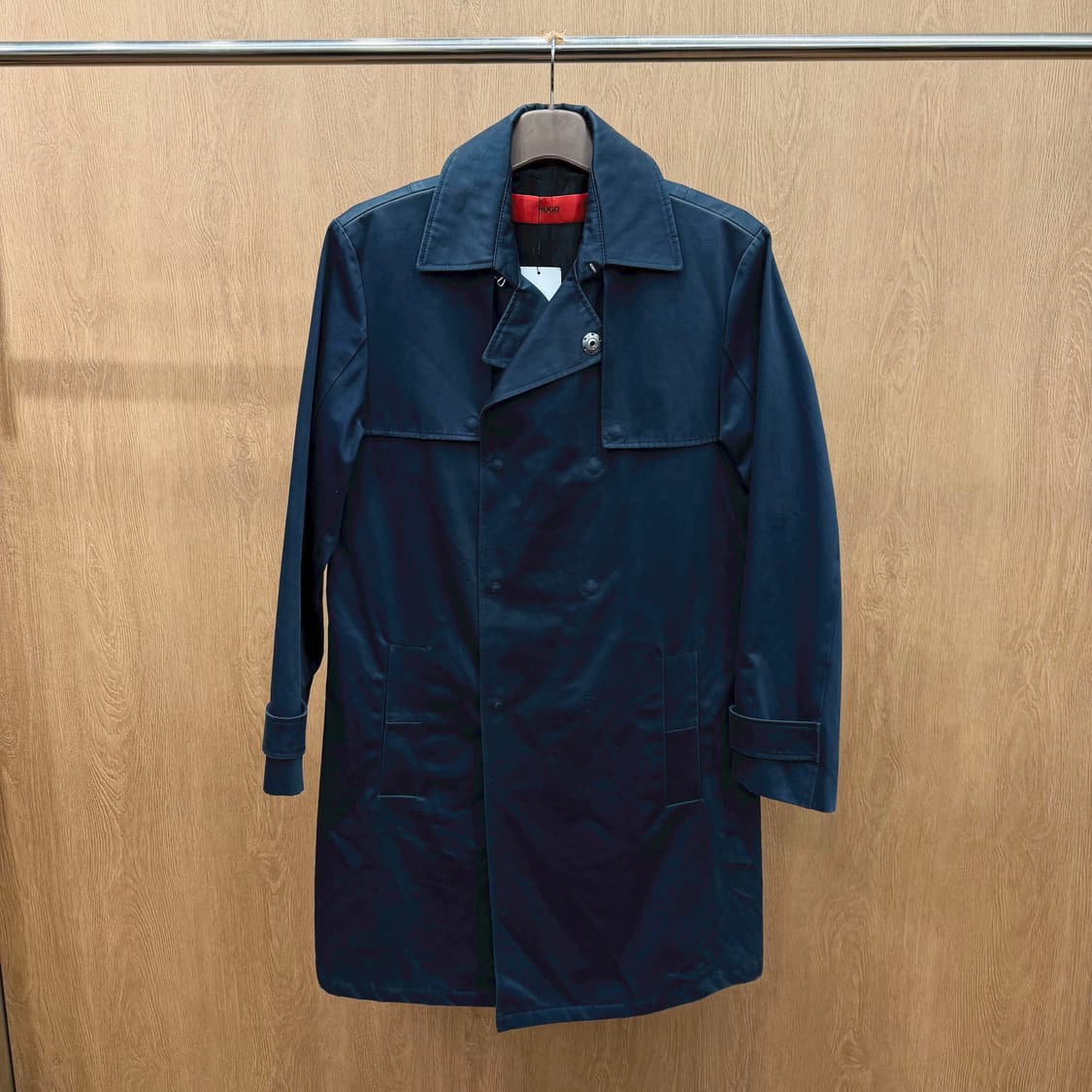 휴고 보스 클래식 트렌치 코트 히든 버튼 절개 라인 디테일 다크 네이비 상품이미지2