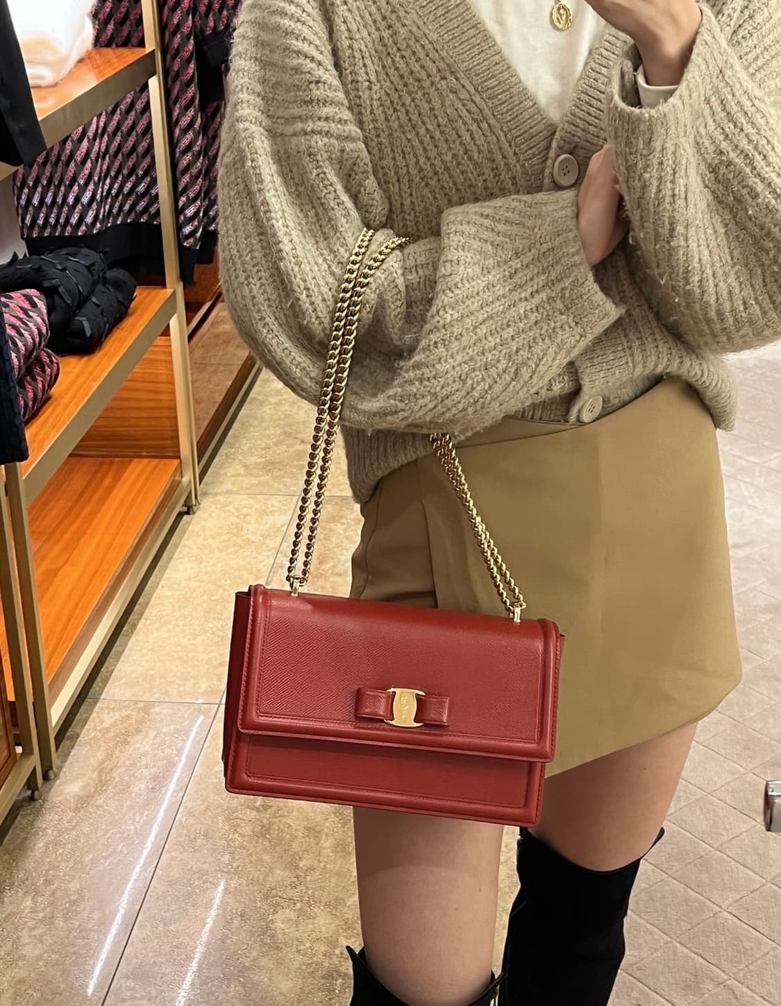 페라가모 빨간색 체인백 여성 가방 상품이미지1