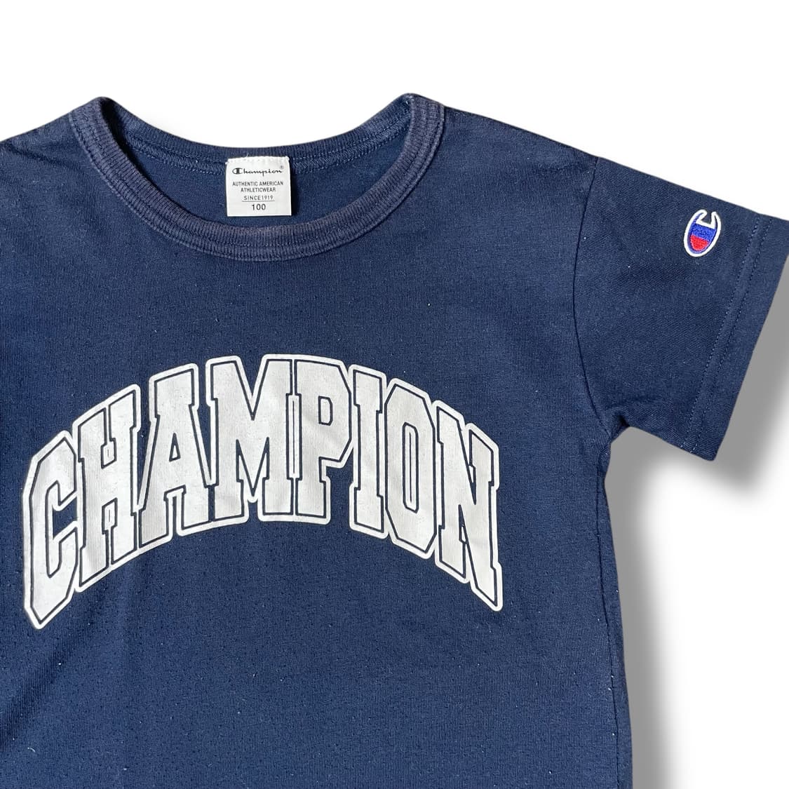 챔피온 키즈 화이트 로고 프린팅 네이비 반팔 티셔츠 100 상품이미지3
