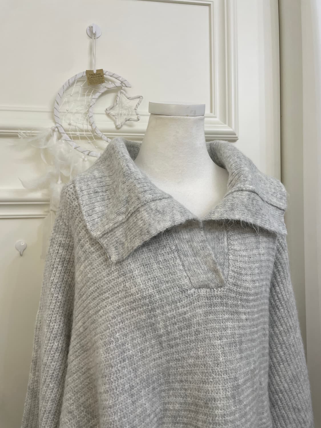 melange gray big collar crop sweater 상품이미지5