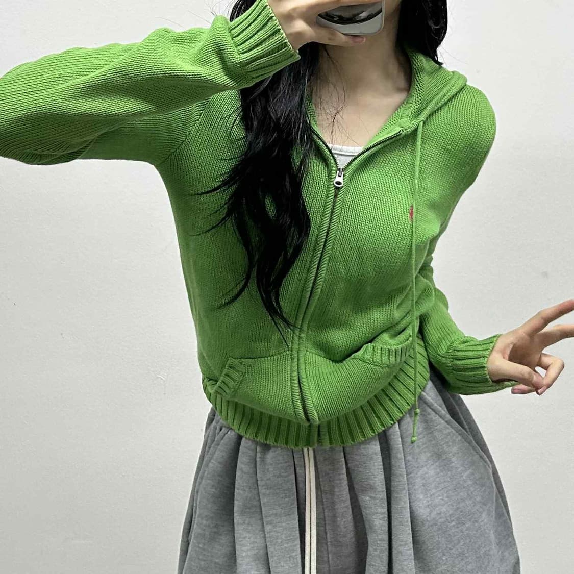 폴로 랄프로렌 핀터깔 코튼 니트 러블리힙 걸즈 후드집업 희귀져지(M) 상품이미지1