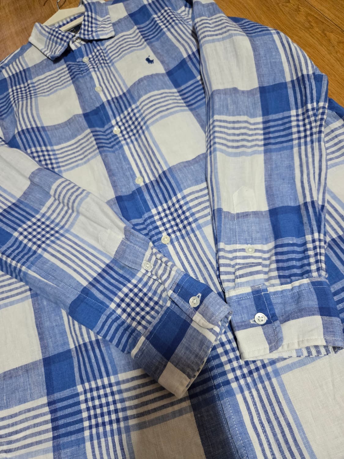 폴로 랄프로렌 여성 신형 큐알인증 정품 블루체크 린넨셔츠 상품이미지3