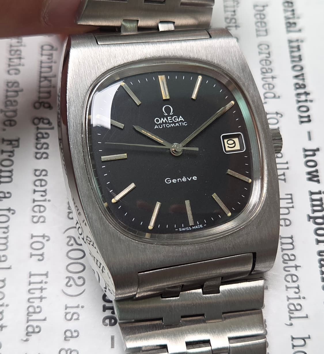 레어] 빈티지 오메가 제네브 테레비 점보 매트블랙 싱글데이트 브레이슬릿  상품이미지1