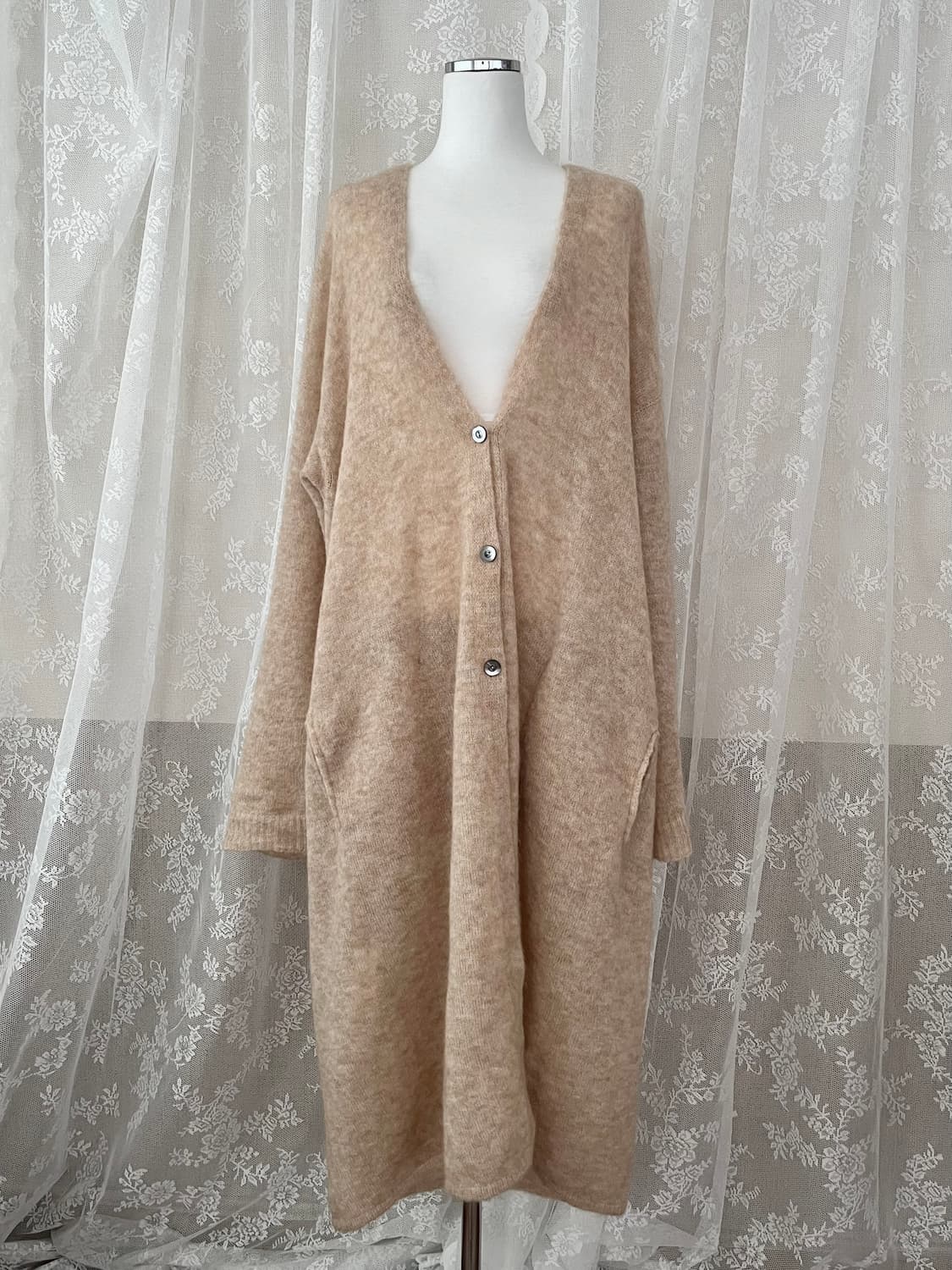 M) 스테파넬 STEFANEL 모헤어 롱 가디건 베이지 상품이미지1