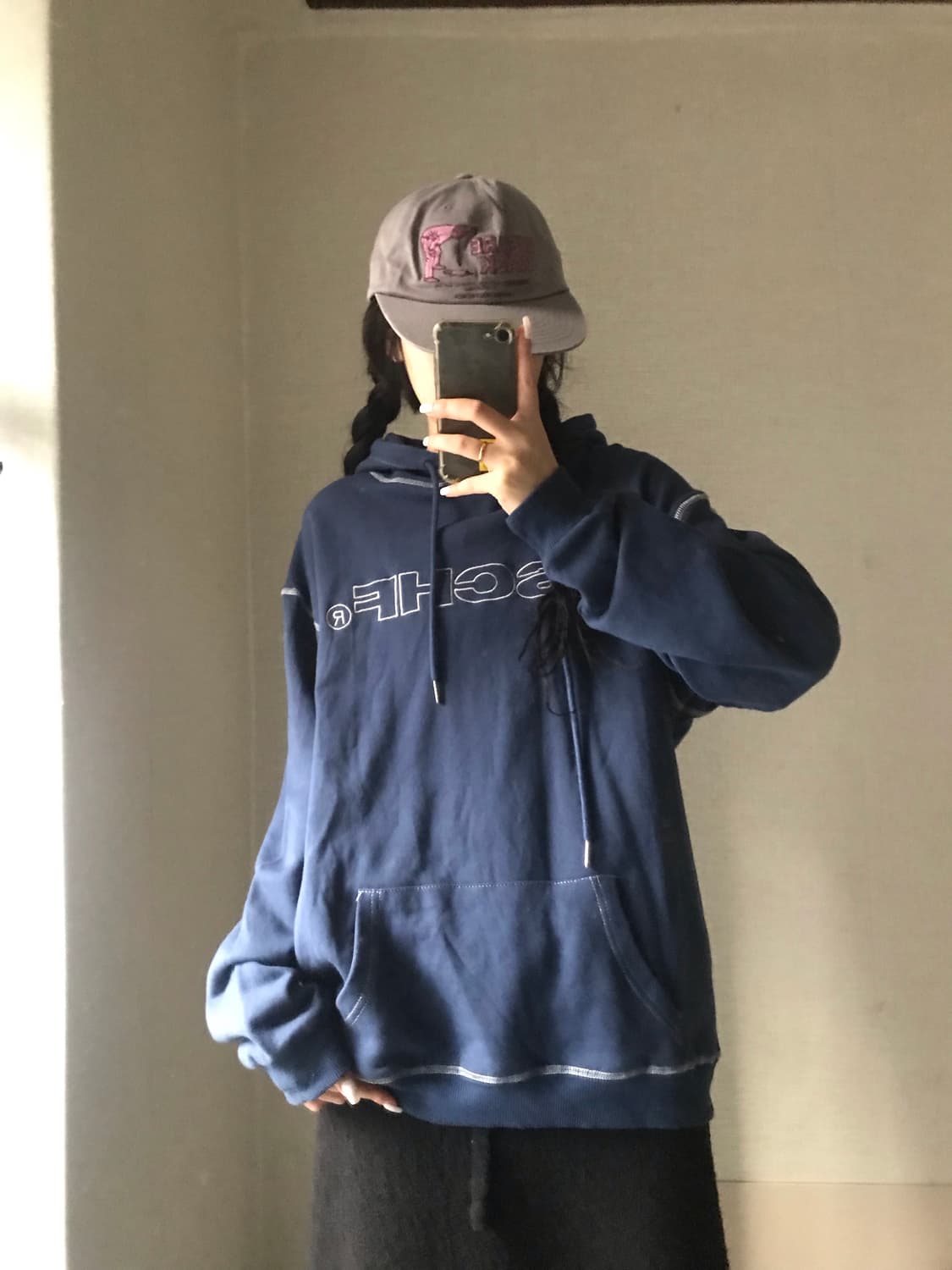 미스치프 네이비 스티치 후드티 상품이미지4