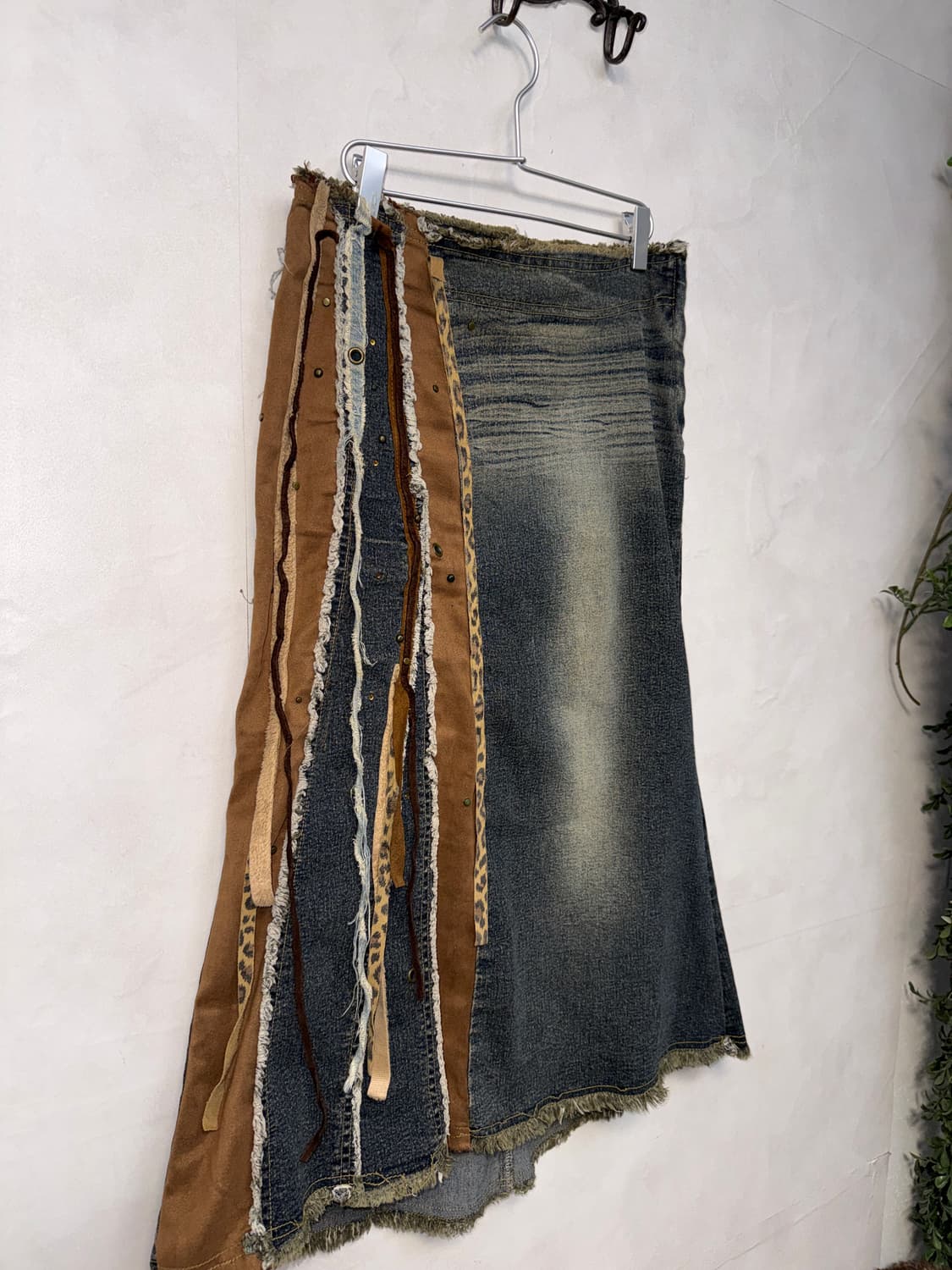 Denim grunge western leopard long skirt 상품이미지2