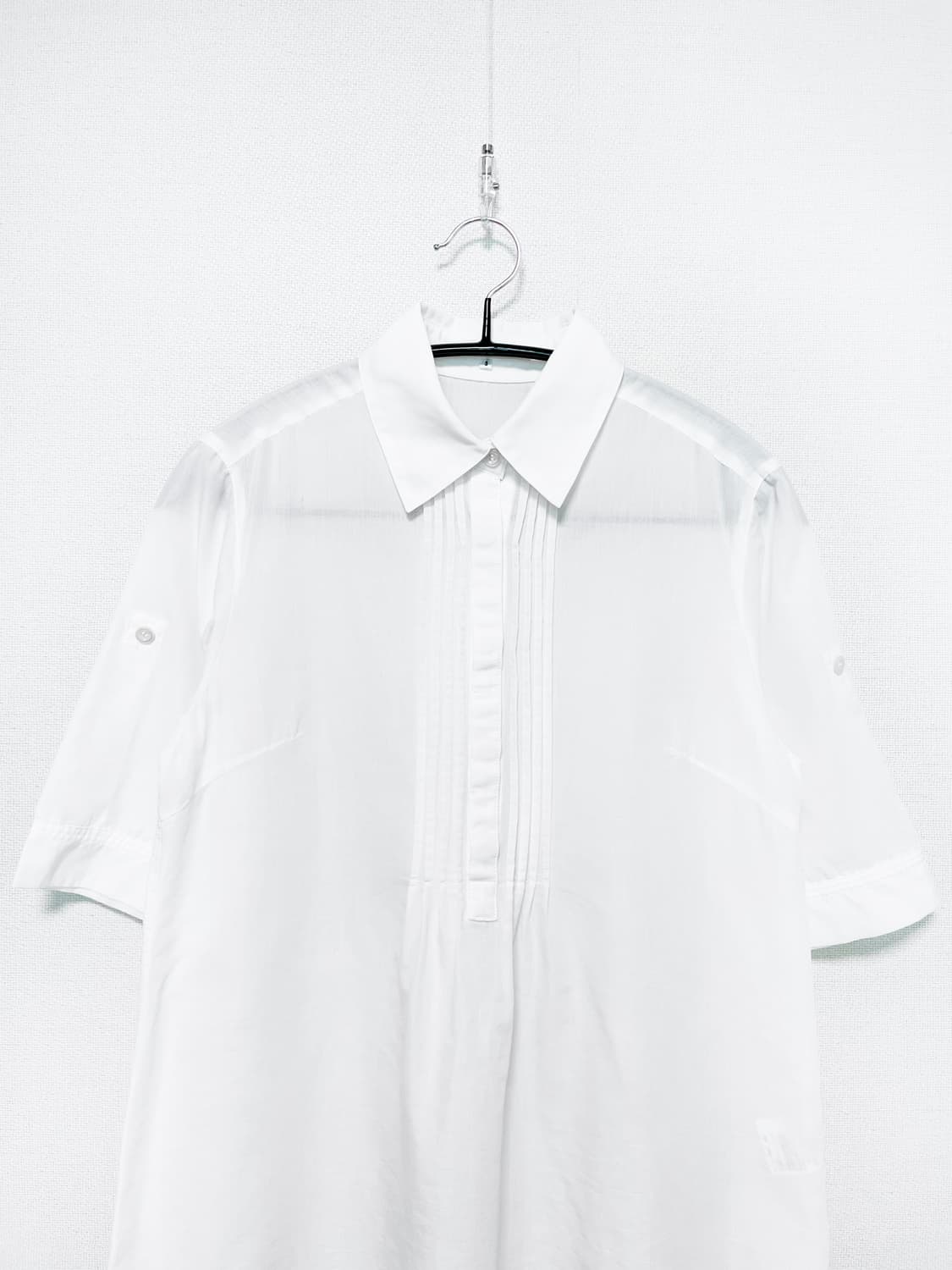 Pleated Front Half Sleeve Shirt - White 상품이미지5