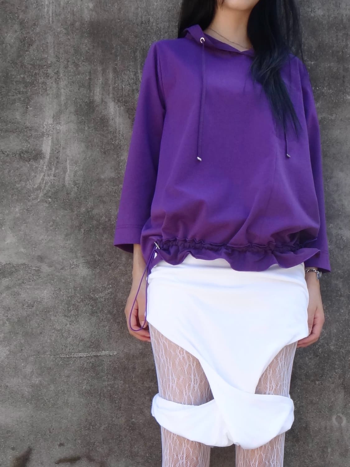 Hoodie wrinkle half top / purple 상품이미지4