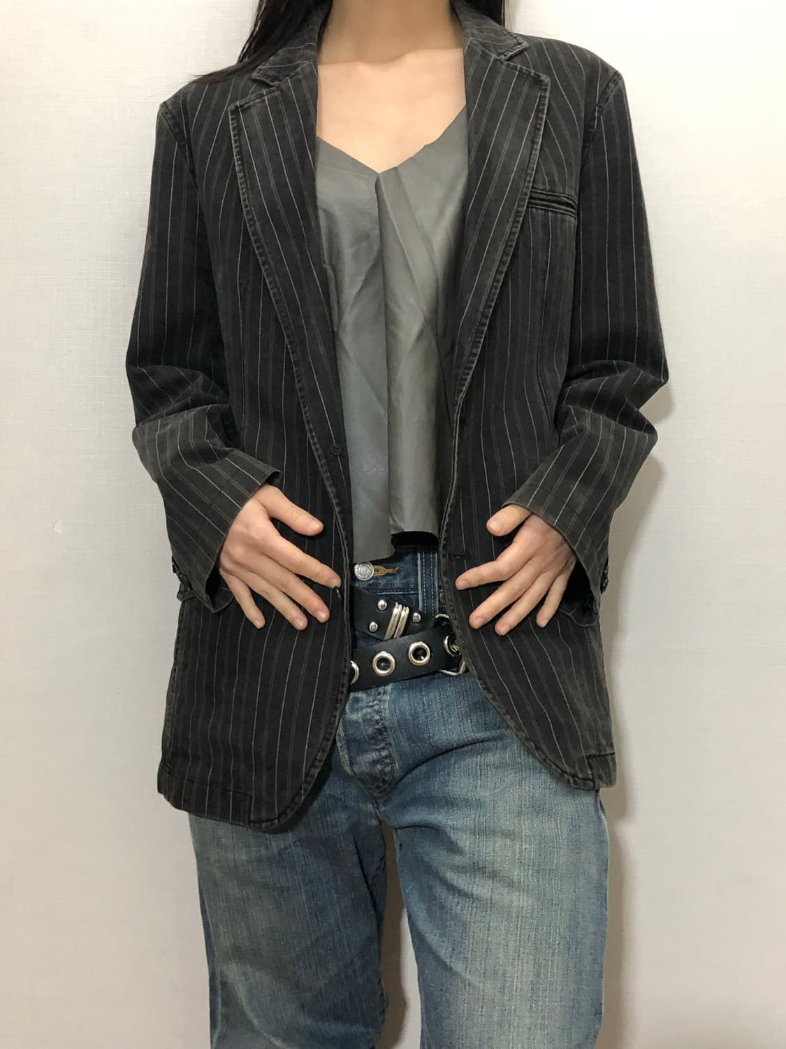 빈티지 빈폴 그레이 스트라이프 자켓 상품이미지1