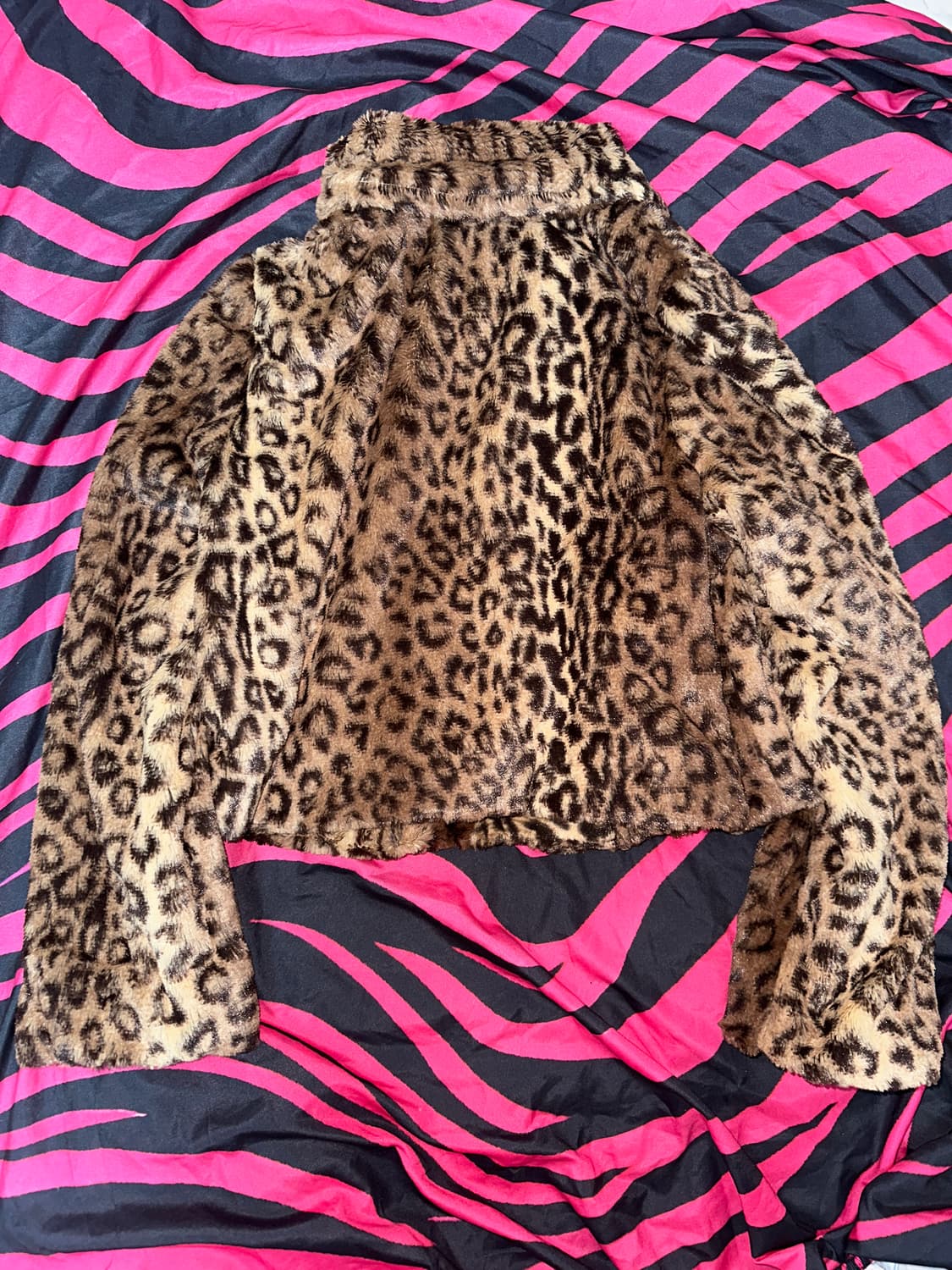 일본빈티지 레오파드 호피 브라운 퍼 털 자켓 상품이미지2