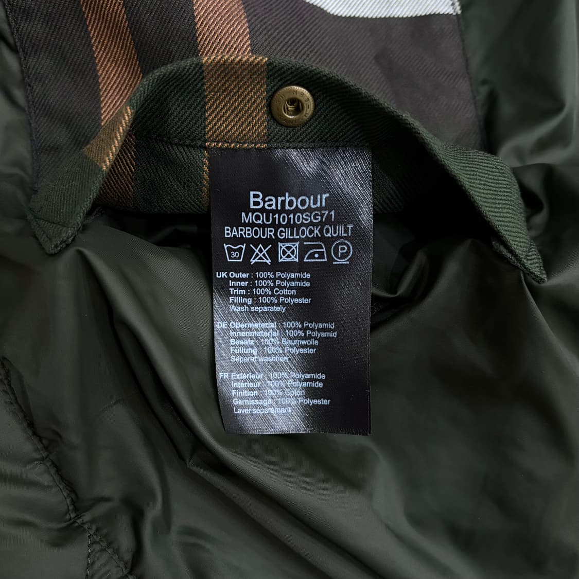Barbour 바버 카키 퀼팅 퀄팅 경량 패딩 자켓 m 상품이미지4