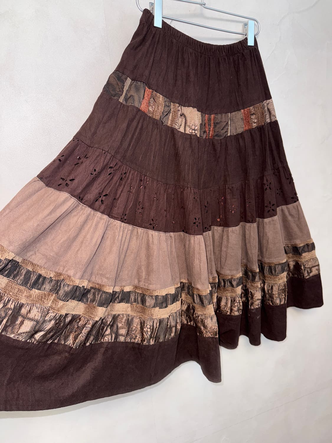 Dark brown bohemian floral punching sk 상품이미지2