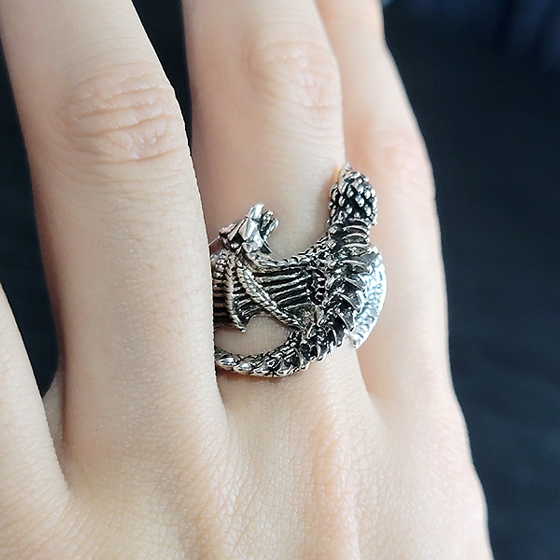 Zalthor 백동 빅사이즈 남자 엔틱 빈티지 용 비늘 드래곤 반지 상품이미지7