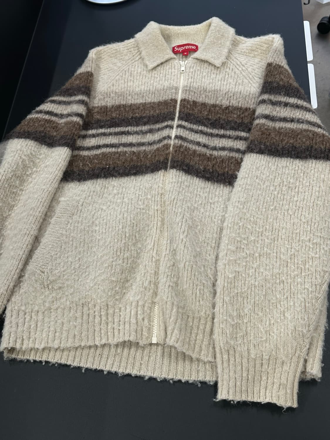 슈프림 브러쉬드 울 집업 스웨터 크림 상품이미지3