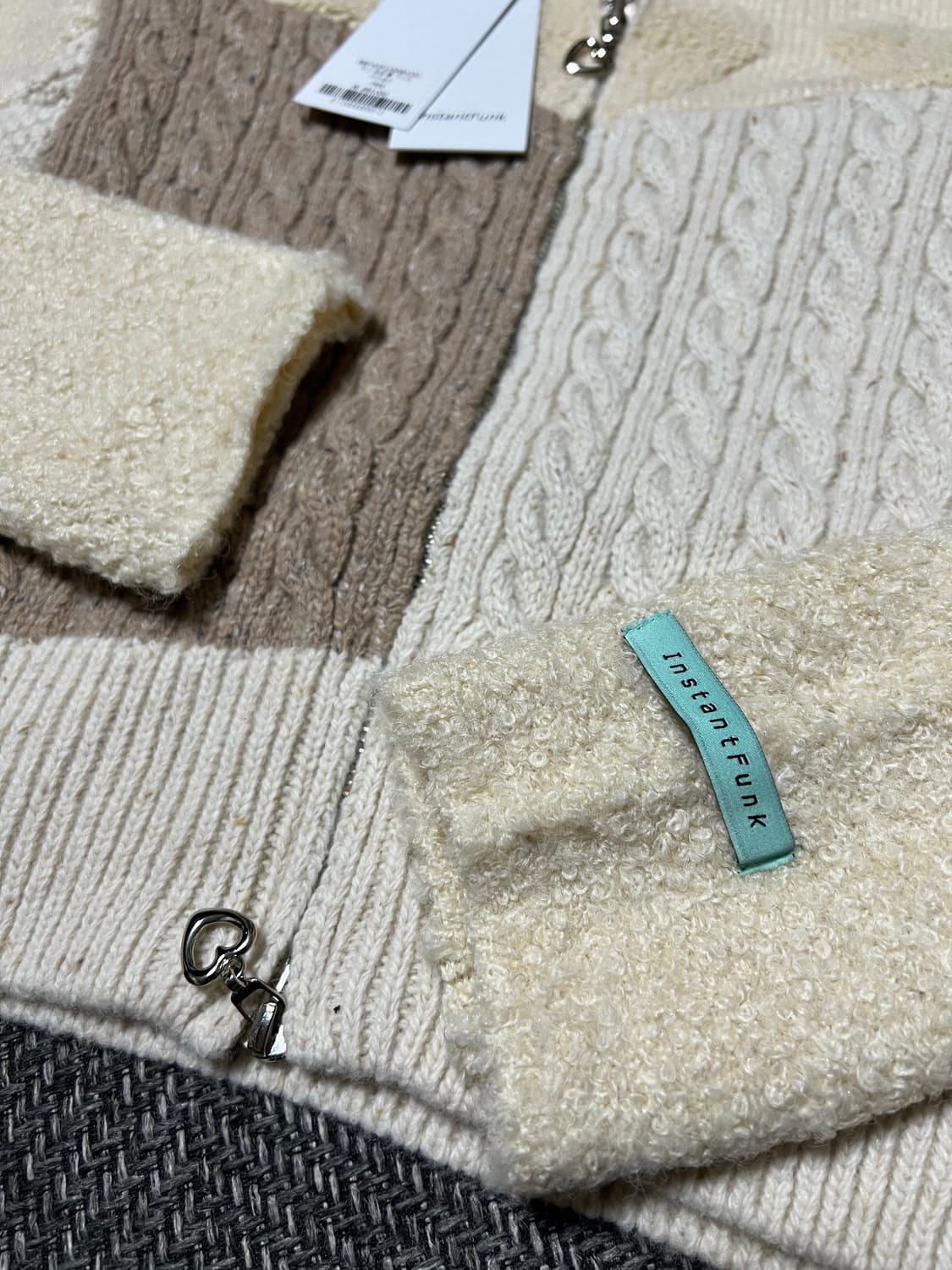 새상품/구할수없는/약20%저렴)인스턴트펑크 믹스집업울가디건-아이보리 상품이미지7