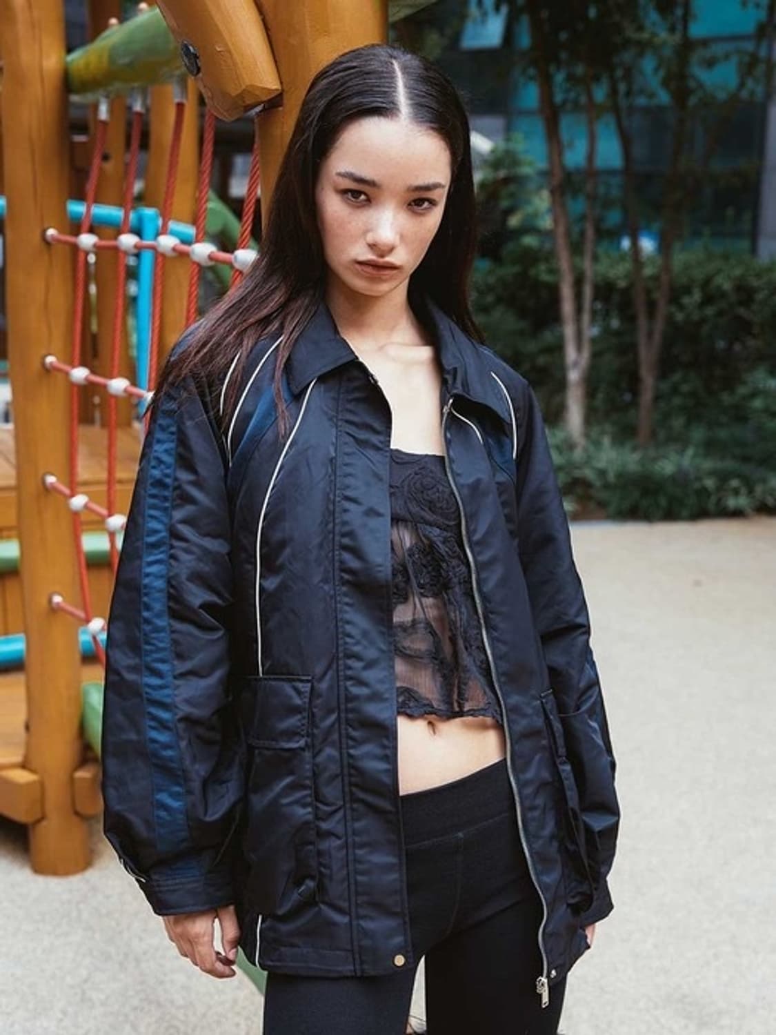 유센틱 라인 캐주얼 집업 점퍼 블랙 상품이미지2