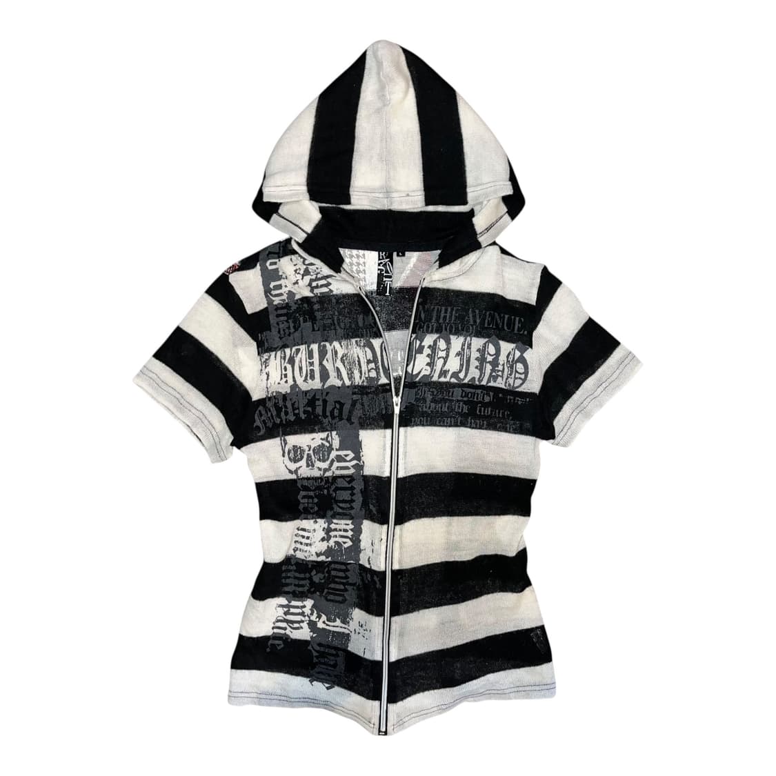 단가라 유니온잭 해골 프린팅 반팔니트후드집업 펑크y2k갸루 상품이미지1