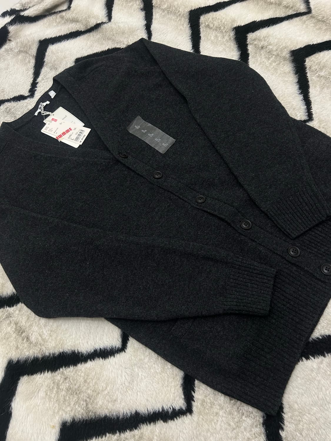 [L]유니클로 램스울 V넥 가디건/다크그레이 상품이미지1