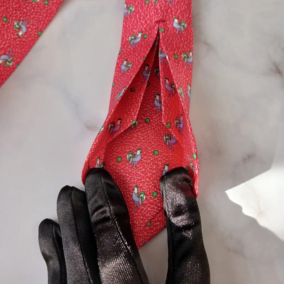 불가리 실크 레드 닭 모티브 넥타이 9.9cm 새상품 A19054
 상품이미지7