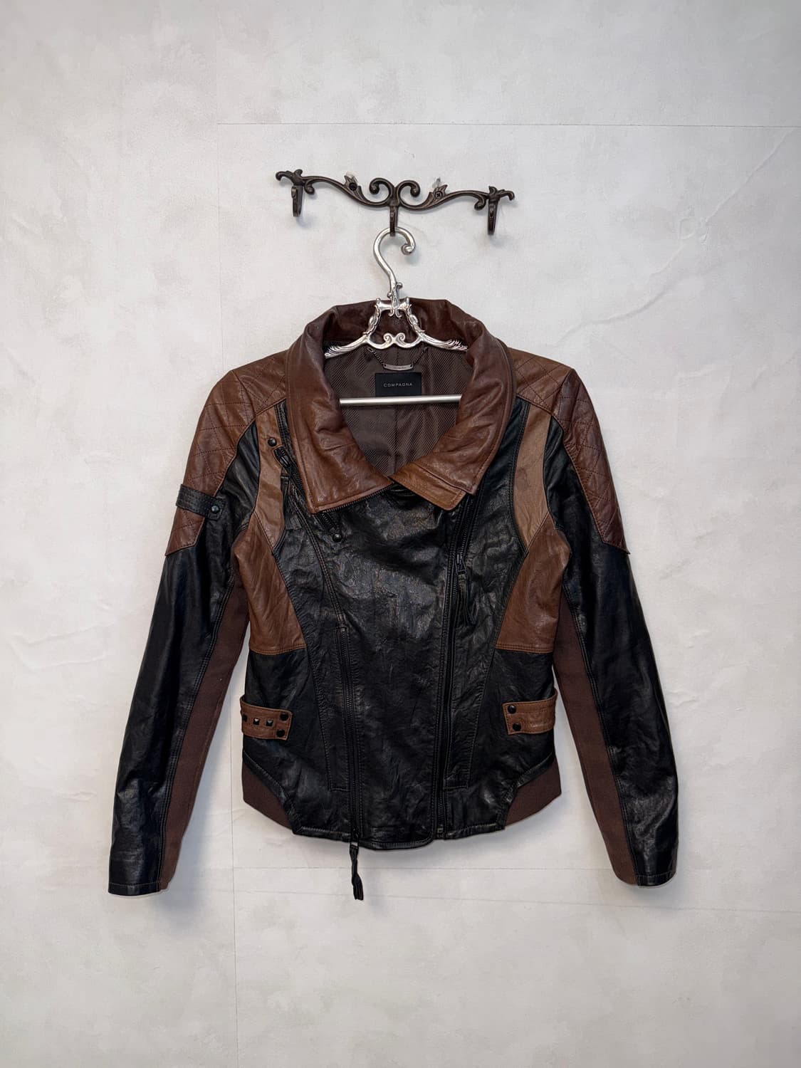 Black&brown lamb skin double zipper jk 상품이미지1