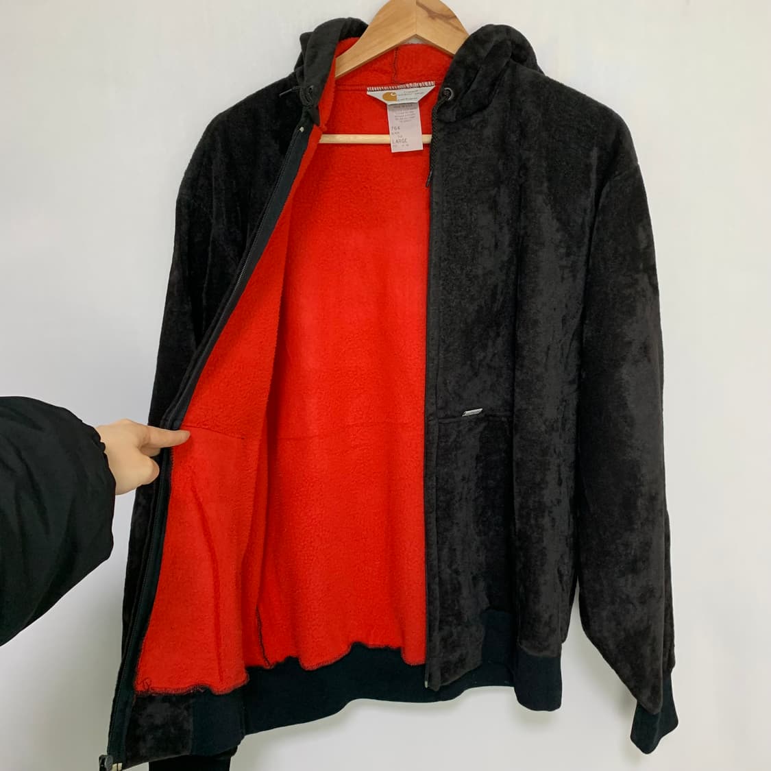 칼하트 블랙 벨벳 후드 집업 빈티지 L 남녀공용 00s 상품이미지6