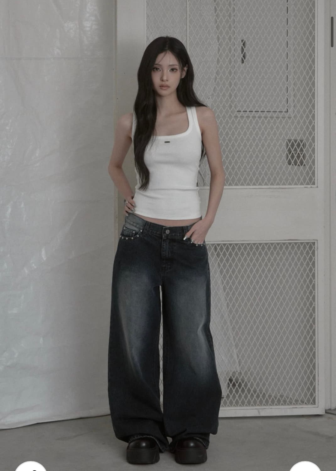 카키포인트 스터드 와이드 데님팬츠 상품이미지1