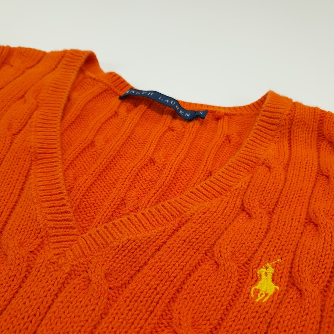 CN826W S 폴로 랄프로렌 오렌지 V넥 케이블 긴팔 니트 스웨터 상품이미지5