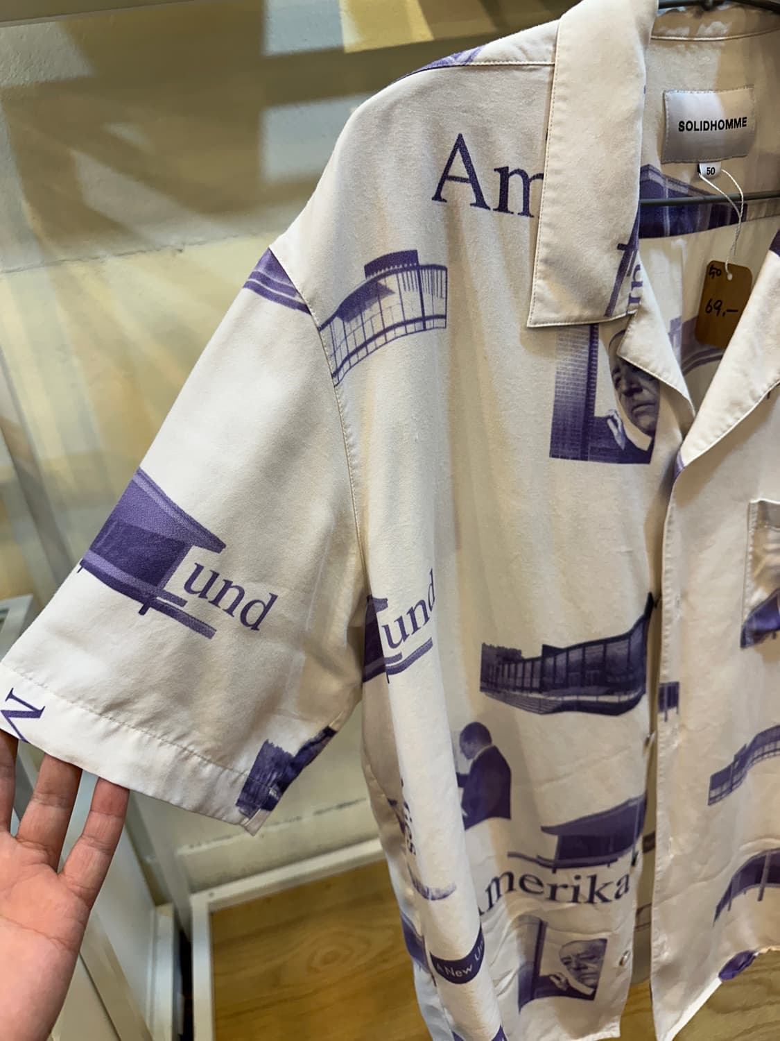 솔리드 옴므 그래픽 프린트 오픈카라 셔츠 상품이미지5