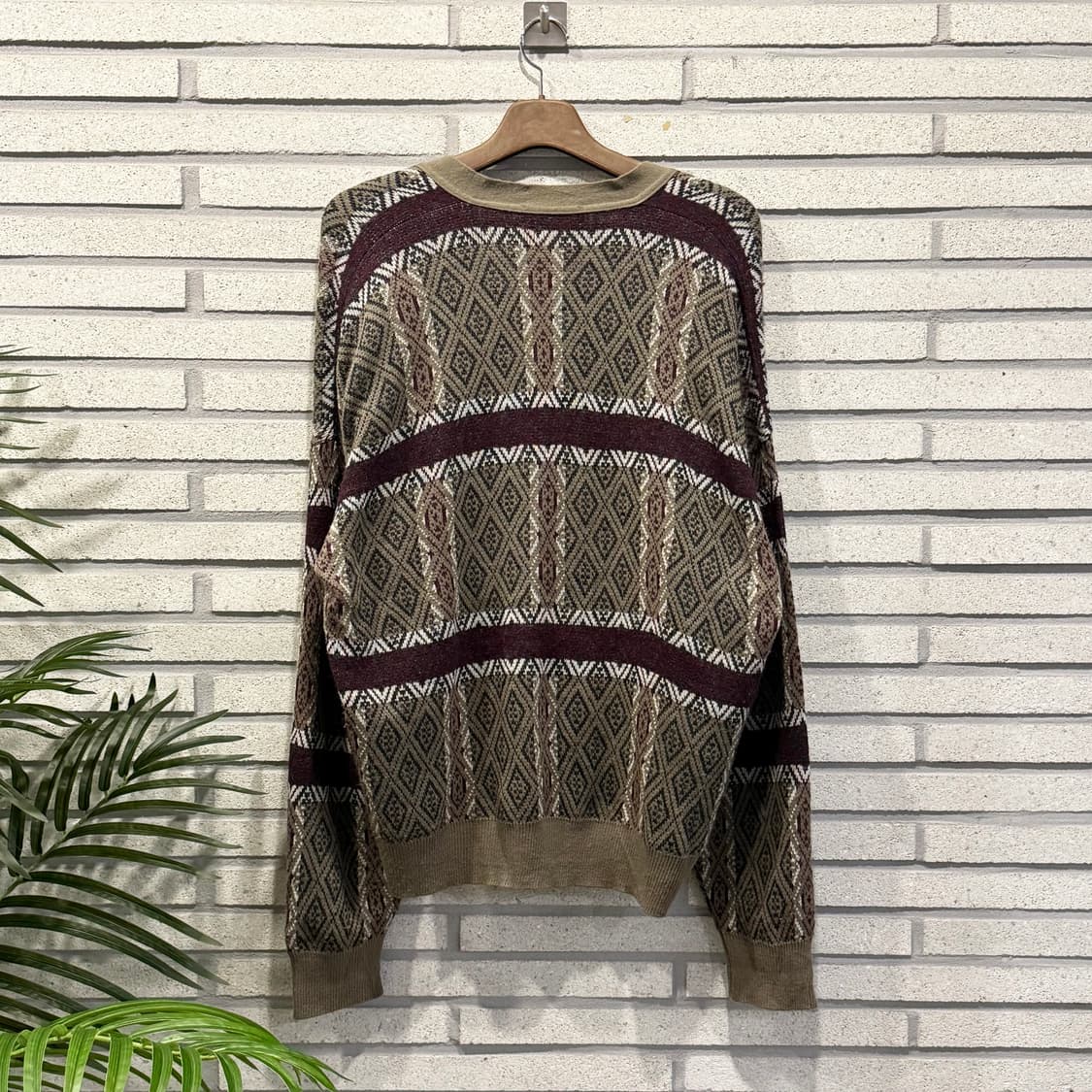 EURO VINTAGE 에스닉 아가일 니트 가디건 자카드 패턴 디테일 상품이미지2