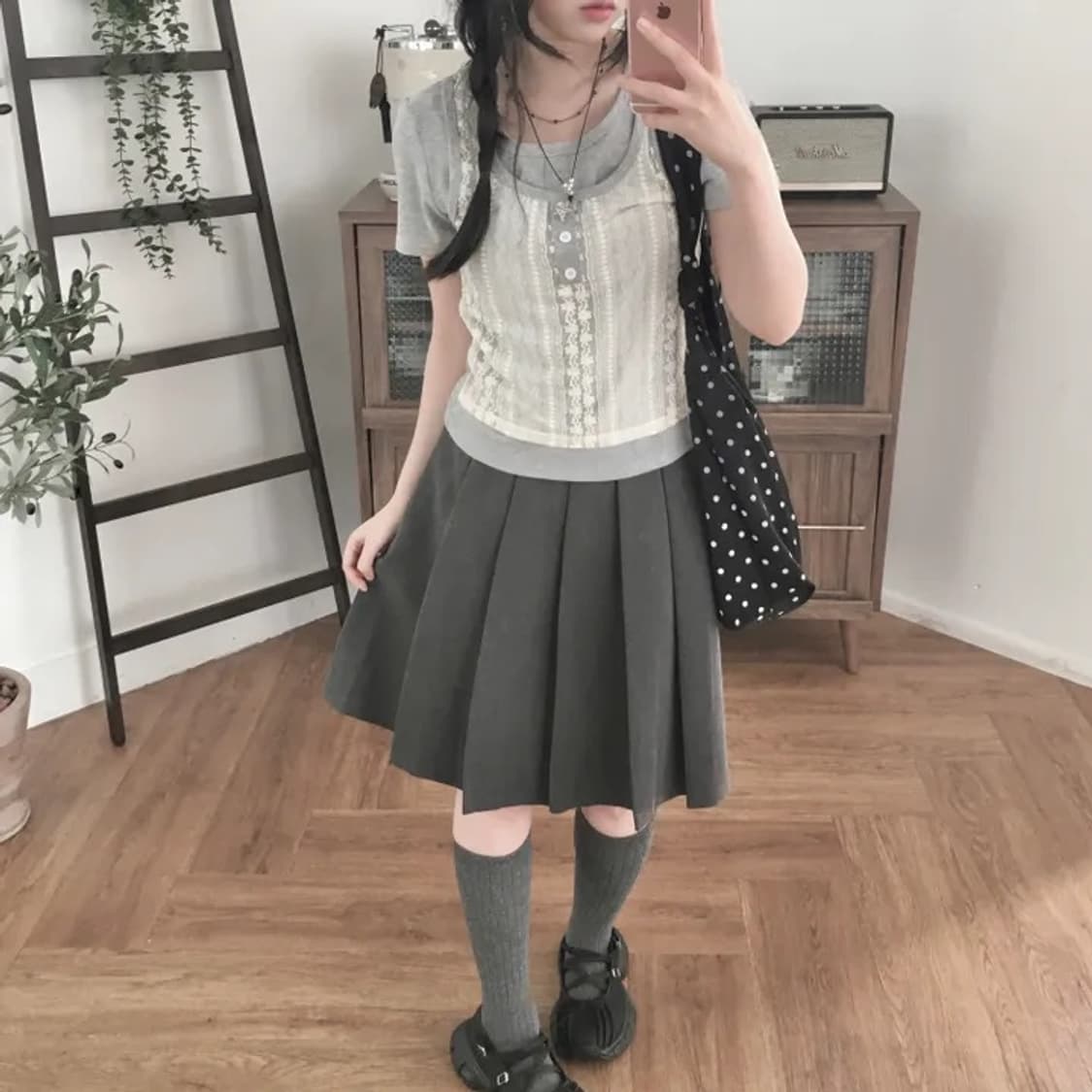 메이 레이스 나시 일체형 버튼 반팔 티셔츠 상품이미지1
