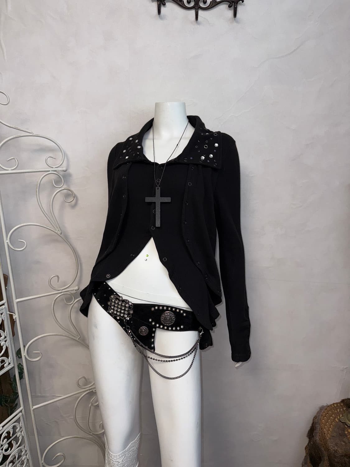 Black stud ruffle layered unbalanced jk 상품이미지4
