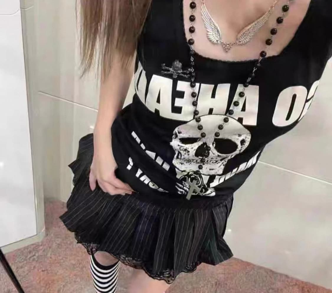 스컬 해골 펑크 y2k 슬리브리스  상품이미지1